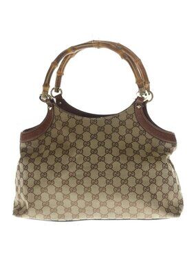 Gucci Bamb GG Canvas Tote Brown Beige Leather Gold
